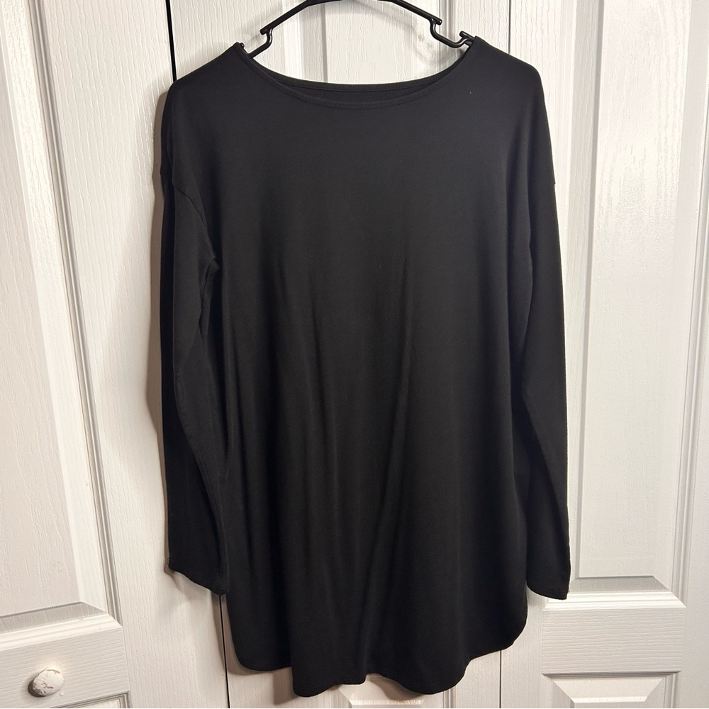 J.Jill Women's Luxe Supima Boat Neck Tunic Black‎ 3/4 Sleeves Size XS
